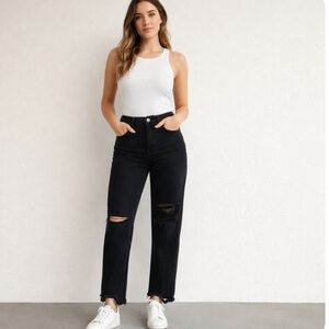 Rewash| High Rise Black Straight Ankle Distressed Jeans NWT